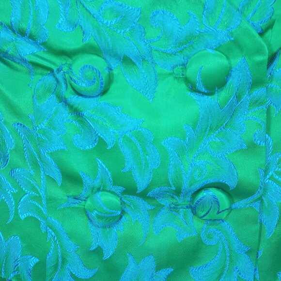 1950's Blue and Green Brocade Wiggle Dress with Matching Coat - Picture 2 of 10